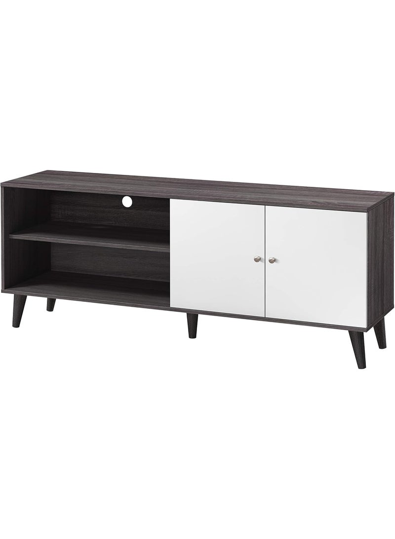 US Pride Furniture TV1830 Wood Stand for 65 inch Flat Screen with 2 Storage Shelves& 1 Cabinet, Modern Entertainment Centre for TV in Living Room, Grayish Brown/Cream White - Image 1
